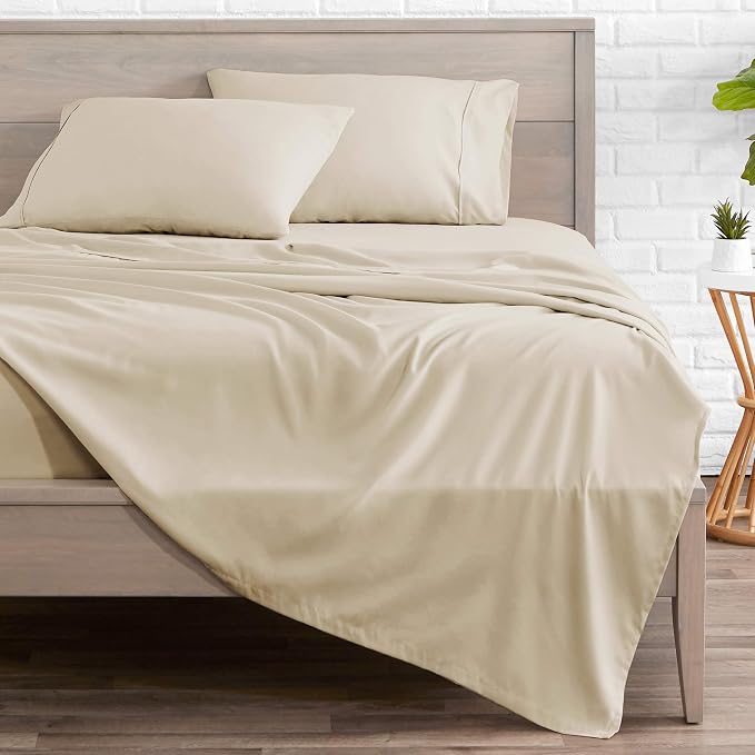 Bare Home Twin XL Sheet Set - 1800 Ultra-Soft (Twin XL, Sand) | Deep Pockets 6 to 15 Inches, Breathable, Hypoallergenic, Hotel Luxury, Easy Fit, Soft, All-Season