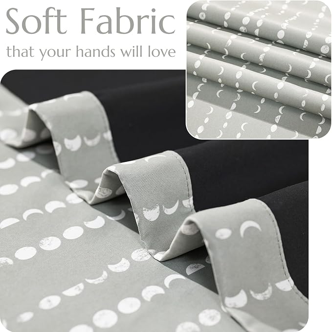 jinchan Boho Blackout Curtains 84 Inches Long Moon Phase Printed Drapes | Grey Farmhouse Curtains for Bedroom Living Room Back Tab Drapes Room Darkening Window Treatments 2 Panels
