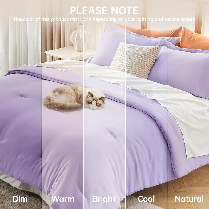 Full Comforter Sets, All Season Ultra Soft Down Alternative Bedding - 3 Piece Lightweight Bed Set Includes 1 Comforter (82"x86") and 2 Pillow Shams (20"x26"), Crystal Purple