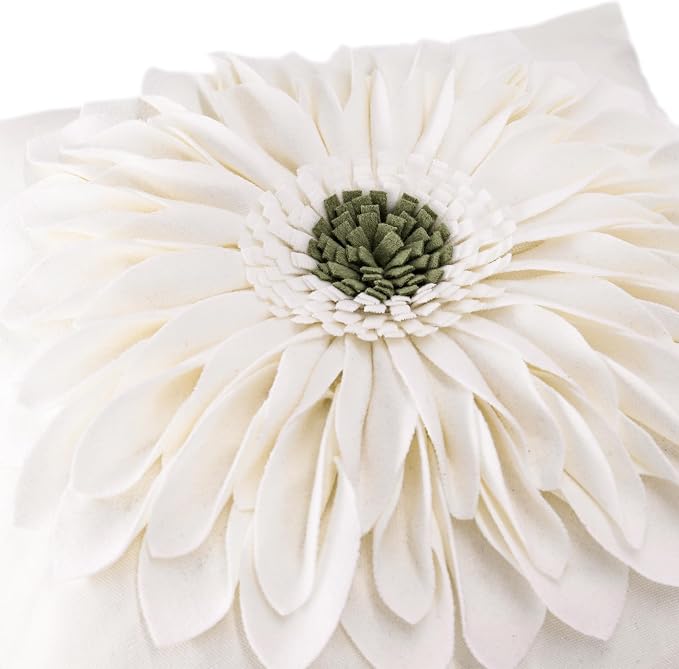 OiseauVoler Decorative 3D Flower Throw Pillow Covers for Couch 18x18 Inch | Ivory White Aesthetic Sunflower Pattern Handmade Pillowcases Boho Farmhouse Bed Decor Vintage Floral Easy Care