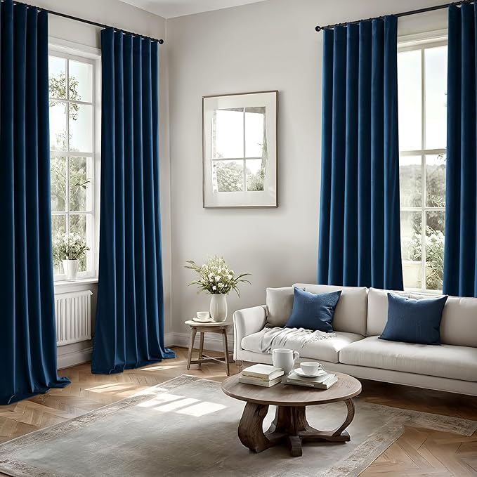 MIULEE Velvet Curtains 50W x 96L 2 Panels Navy Blue Blackout Curtains | Luxury velvet fabric, pinch pleat design, back tab hooks, thermal insulated, blackout light blocking, for living room bedroom