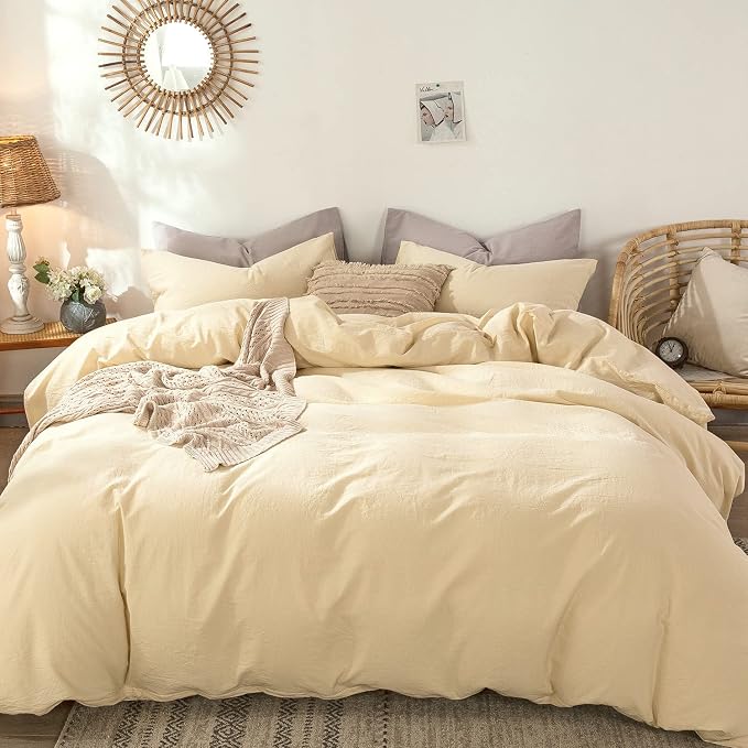 MooMee Duvet Cover Set 100% Washed Cotton Linen Like King | Relaxed Linen-like Texture. Soft, Breathable & Long-lasting Comfort. Lightweight. Hidden Zipper with 8 Interior Corner Ties