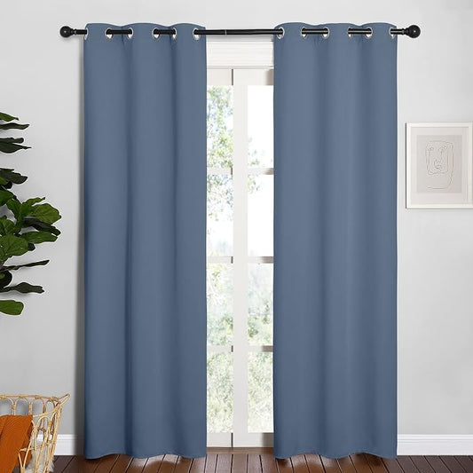 NICETOWN Blackout Curtains, 2 Panels, 34 x 84-inch, Stone Blue | Thermal Insulated Privacy Window Treatment Curtains & Drapes for Living Room Nursery Bedroom