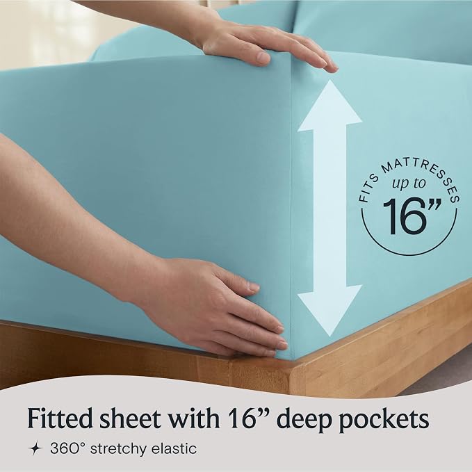 Twin XL Sheets Set, Deep Pocket Twin XL Size Bed Sheets, 4PC Soft Sheet Set | Luxclub Cooling Fitted Sheet & Pillowcase Sets, Breathable Hotel Luxury Bedding Wrinkle Free, Aqua