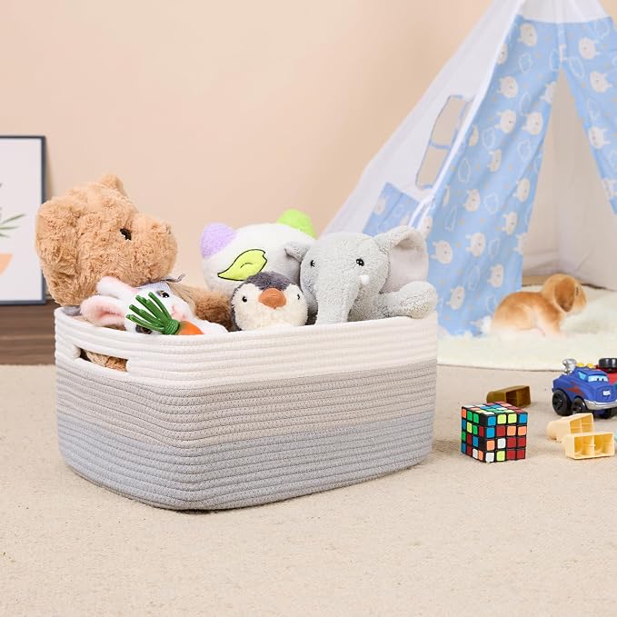 MiniArk Large Storage Baskets for Shelves, 17 x 13 x 7.5” Closet Organizers Bins for Clothes Blanket Towels, Baby Nursery, Toy Baskets Box, Woven Rope Baskets, 2 Packs Gradient Grey
