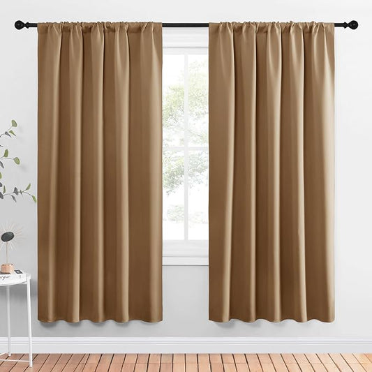NICETOWN Window Curtains Blackout Drapes, Gold Brown, 1 Pair, 52 by 72-Inch, Thermal Insulated Solid Rod Pocket Blackout Curtains/Draperies for Living Room