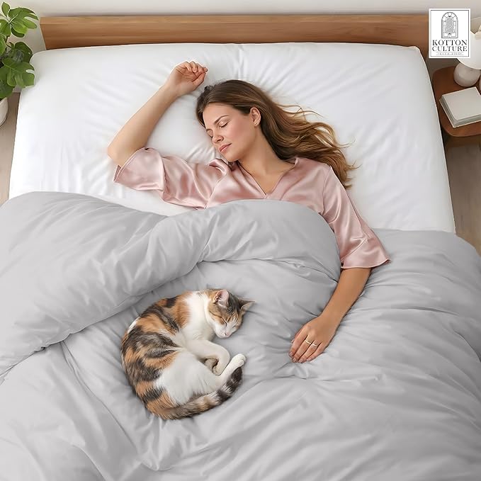 1 Pc Duvet Cover King Size-100% Egyptian Cotton 600 Thread Count Ultra Soft Premium Durable Comforter Cover Zipper Closure & Corner Ties - (Silver, 104" X 94")