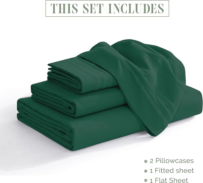 Elegant Comfort Luxurious 1500 Premium Hotel Quality Microfiber 4-Piece Sheet Set, 18-24 Inches Deep - Extra Deep Pocket Sheets - Ultra Soft 4PC Deep Pocket Sheets, Queen, Hunter Green