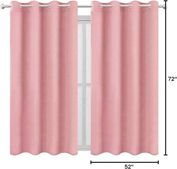 Pink Thermal Blackout Curtains/52 x 72 Inch/Set of 2 Panels Room Darkening Curtains for Bedroom