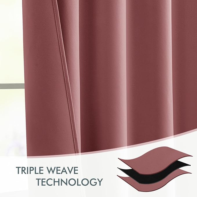 MIULEE Dusty Rose Back Tab Blackout Curtains 52x96 Inch Long 2 Panels Set | Rod Pocket Pinch Pleated, Thermal Insulated, Bedroom Living Room Darkening Drapes, Light Blocking Floor to Ceiling Curtains