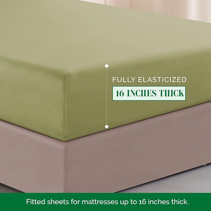 Elegant Comfort Luxurious 1500 Premium Hotel Quality Microfiber Three Line Embroidered Softest 4-Piece Bed Sheet Set, Wrinkle and Fade Resistant, Twin/Twin XL, Sage-Green
