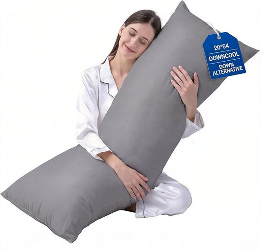 DOWNCOOL Large Body Pillow Insert- Breathable Full Body Pillow for Side Sleeper - Soft Long Bed Pillow for Adults - 20 x 54 inch (Grey)