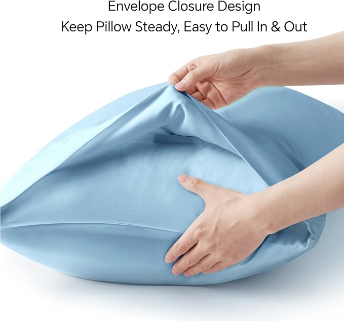 BEDELITE Pillow Cases Standard Size 2Pcs, Rayon Derived from Bamboo, Blue | Cooling and Breathable Pillow Cover for Hot Sleepers & Night Sweats, Silky Soft Cozy, Envelope Closure, 20"x26"