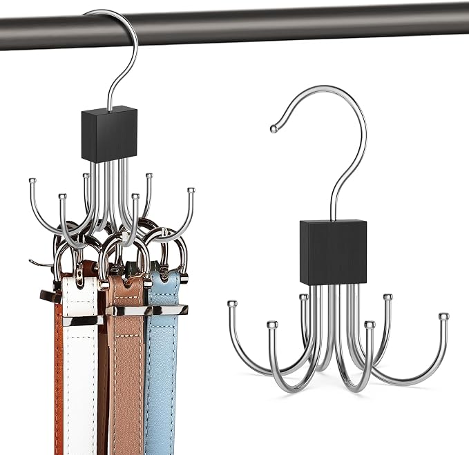 1 Pack Belt Hanger, Belt Organizer for Closet | 360° Rotatable, Max 24 Belt Storage, Space Saving, Closet Organizers and Storage