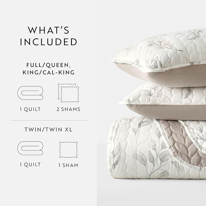 Merit Linens Soft Quilt Coverlet Bedding Set - Pattern/Solid Reversible - King/Cal-King Latte
