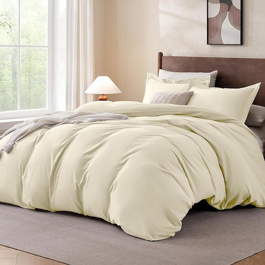 FreshCulture California King Duvet Cover - 3 Pieces Microfiber Duvet Cover Set with Zipper Closure - Lightweight & Easy Care - 1 Comforter Cover & 2 Pillow Shams - Comforter Not Included (Ivory)