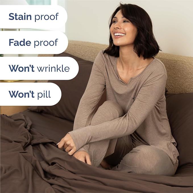King Size 4 Piece Sheet Set - Comfy Breathable & Cooling Sheets - Brown | Hotel Luxury Bed Sheets for Women & Men, Deep Pockets, Easy-Fit, Extra Soft and Wrinkle Free Sheets, Oeko-Tex Bed Sheet Set