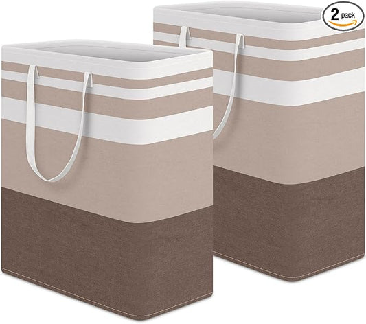 HomeHacks 2 Pack Large Laundry Baskets, Laundry Hampers Bags (Khaki 100Lx2) | Waterproof, Freestanding, Collapsible Clothes Hamper with Reinforced Handles in Laundry Room, Dorm, Bathroom, Bedroom
