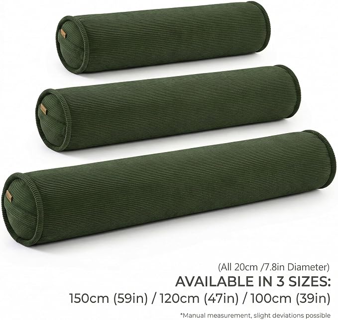 Long Pillow for Bed – Corduroy Round Bolster Pillow for Adults, Decorative Body Pillow for Sleeping or Sofa Support,59 x 7.87 Inches,Avocado Green