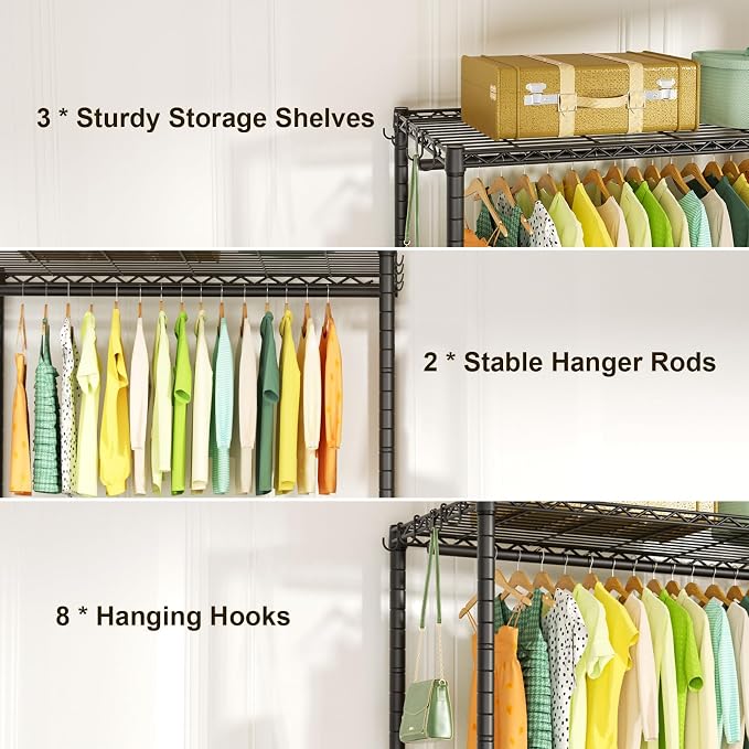 FUTASSI Rolling Clothes Rack, Clothing Racks for Hanging Clothes, Black | P3 Plus Heavy Duty Garment Rack with Wheels, Freestanding Portable Closet Racks 45" W x 14" D x 78.5" H, Max Load 480 LBS