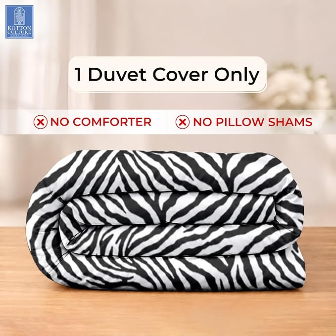 1 Pc 120" x 98" Duvet Cover Oversized King Cotton - Soft Primium Zebra Animal Print Comforter Cover, Zipper Closure & 7 Corner Ties - Fits Large King Inserts - Zebra