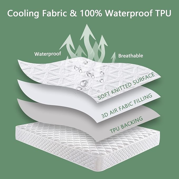 Premium Waterproof Mattress Protector Full Size, Noiseless Deep Pocket | Breathable Bed Cover 3D Air Fabric Cooling Mattress Pad, Soft Washable, Fits 8"-21" Mattress, Viscose Made from Bamboo, White