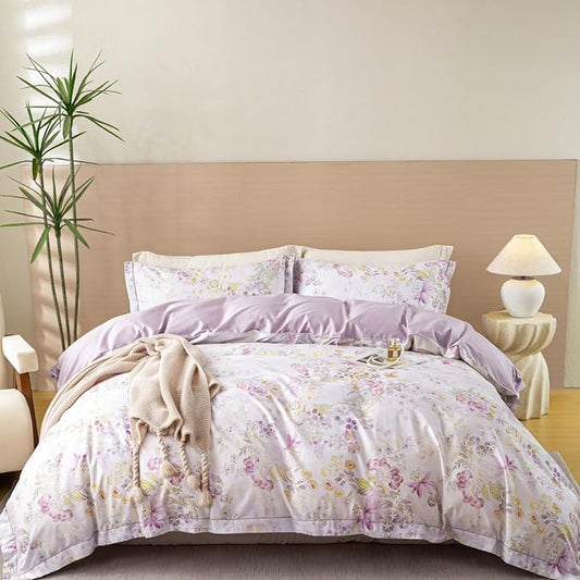 OAITE Twin Floral Pattern Duvet Cover Set Unique Design 3pcs 100% Cotton | Exquisite Stitched Hem, Breathable,Soft,Hidden Zipper,8 Corner Ties,Easy Care for All Season