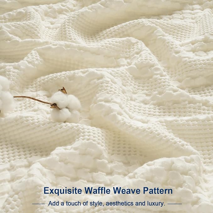 PHF Waffle Weave Pillow Shams Queen Size, 2 Pack 100% Cotton Pillowcases 20" x 30", No Insert, Soft & Breathable Aesthetic Woven Pillow Case Covers for Bedroom Decor, Canmoli Cream