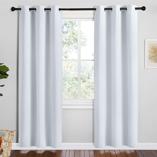 NICETOWN Room Darkening Draperies Curtains Panels, Greyish White, 2 Panels, 42 by 78, Window Treatment Thermal Insulated Grommet Room Darkening Curtains/Drapes for Bedroom | Window Treatment Thermal Insulated Grommet Draperies Panels Drapes, Light Bloc...
