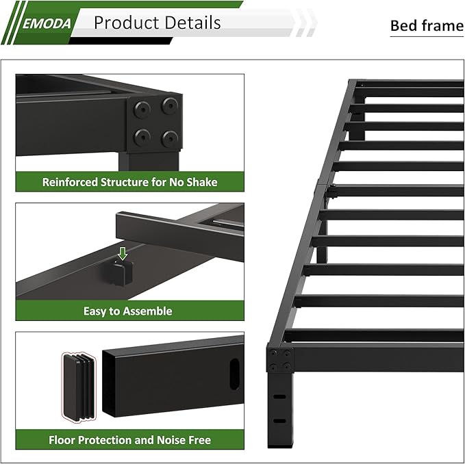 EMODA 10 Inch Full Size Bed Frame Heavy Duty Metal Platform | No Box Spring Needed, Easy Assembly Noise Free, Black
