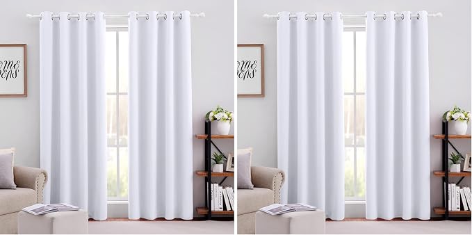 HOMEIDEAS Greyish White Blackout Curtains for Bedroom 52 X 84 Inch Long 2 Panels Set Room Darkening Curtains/Drapes, Soundproof Thermal Grommet Window Curtains for Living Room (Pack of 2)