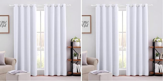 HOMEIDEAS Greyish White Blackout Curtains for Bedroom 52 X 84 Inch Long 2 Panels Set Room Darkening Curtains/Drapes, Soundproof Thermal Grommet Window Curtains for Living Room (Pack of 2)