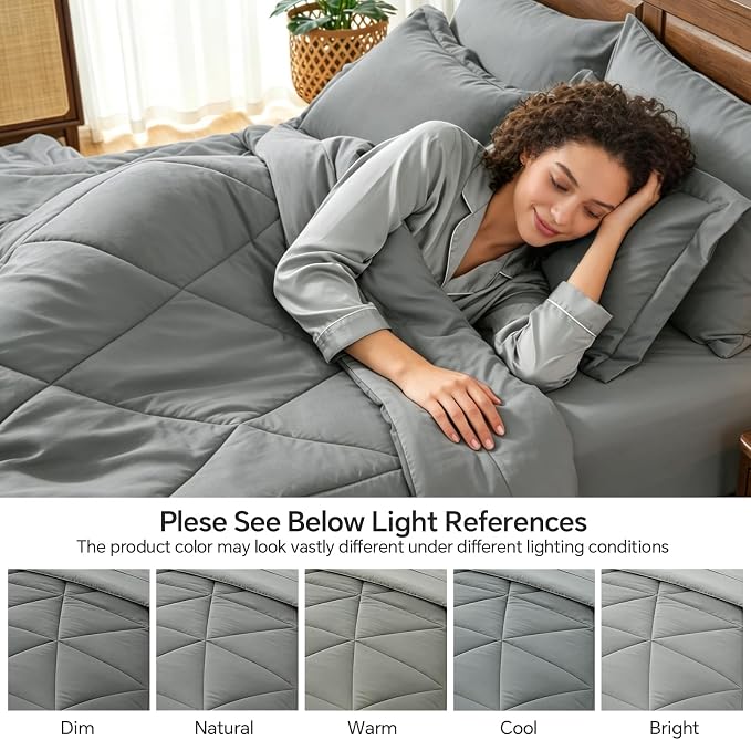 BEDELITE Full Comforter Set 7 Pieces, Solid Dark Grey Bed in A Bag | Soft All Season Down-Alternative Comforter, Sheets, Pillowcases & Shams, OEKO-TEX Certified Bedding for Bedrrom, Guest Room