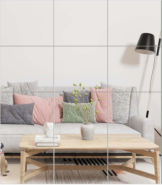 Home Gym Mirror Tiles, 14" x 12" x 12PCS Wall Mirror Tiles Frameless Glass | Workout Mirror Tiles for Garage, Bedroom, Living Room, Over The Door, Frameless Mirror Sets