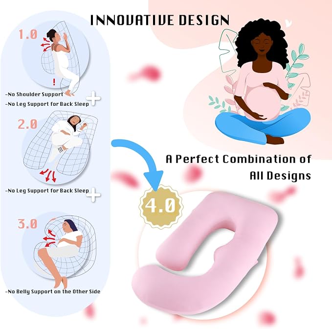 ALLOPERA Pregnancy Pillow, Full Body 57 Inch Maternity Pillow with Removable Washable Cover - Sleep Support for Legs, Back, Neck, Shoulder, HIPS, Belly for Pregnent Women, Pink Milk Fiber Cover