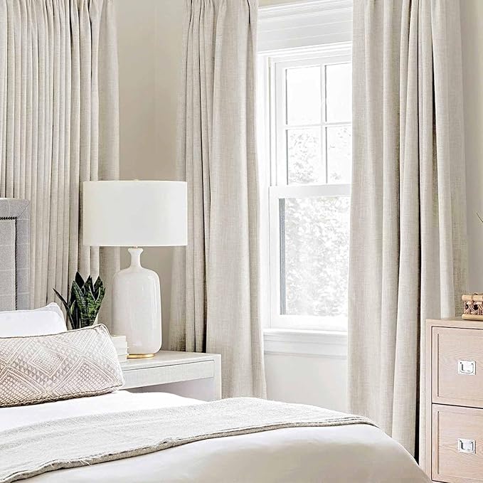MIULEE 100% Blackout Linen Curtains for Bedroom 52x96 Inches Linen Beige | Room Darkening, Light Blocking, Thermal Insulated, Grommet Top, Linen Textured, Window Curtains for Living Room, 2 Panels