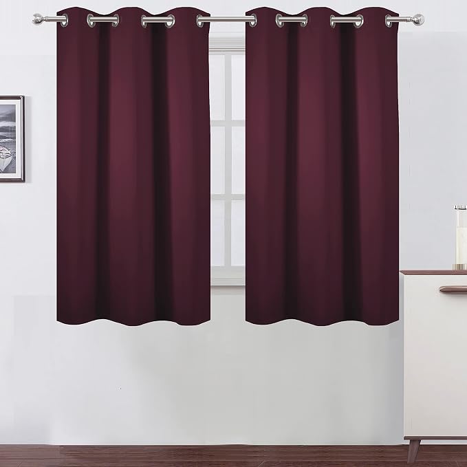 Burgundy Blackout Curtains 38 x 54 Inch Length/Set of 2 Curtain Panels/Thermal Insulated Room Darkening Blackout Curtains for Bedroom