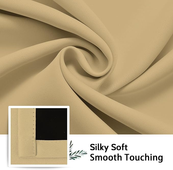SimpleHome Biscotti Beige 100% Blackout Curtains Room Darken Living Room 63 | Curtains for Bedroom,Thermal Insulated Grommet Window Drapes,Curtains for Living Room with Black Back,52 x 63 Inch,2 Panels