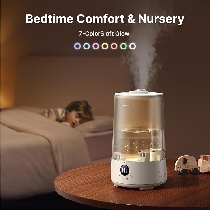 Homvana 3.6L Top-Fill Cool Mist Humidifiers for Bedroom, Large Room(Black) | 23dB Quiet, Easy-to-Clean 2-in-1 Baby Humidifier & Oil Diffuser for Congestion Relief, Last for 4 Night (Black)