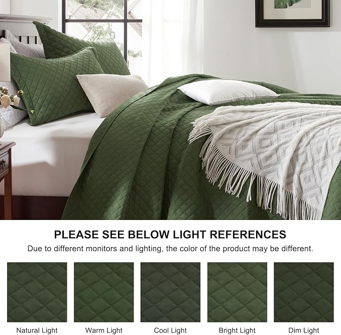 SunStyle Home Queen Quilt Bedding Set, Lightweight Summer Bedspreads,Green | Soft Coverlet With 2 Pillow Shams,Morden Style Quilts for All Season, Suitable for Bed,Couch,Bedroom,Guest Room,90"X96"