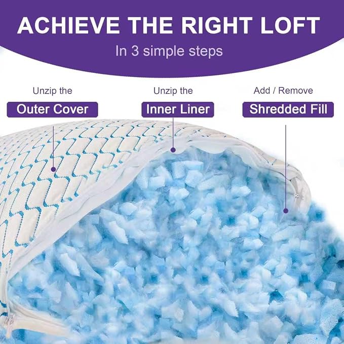 Memory Foam Pillows King Size Set of 2,Cooling Pillow for Side Sleepers | Adjustable Firm Pillow,Breathable Washable Removable Covers, for Hot,Side,Back,Stomach Sleeper,Relieve Shoulder Neck Pain