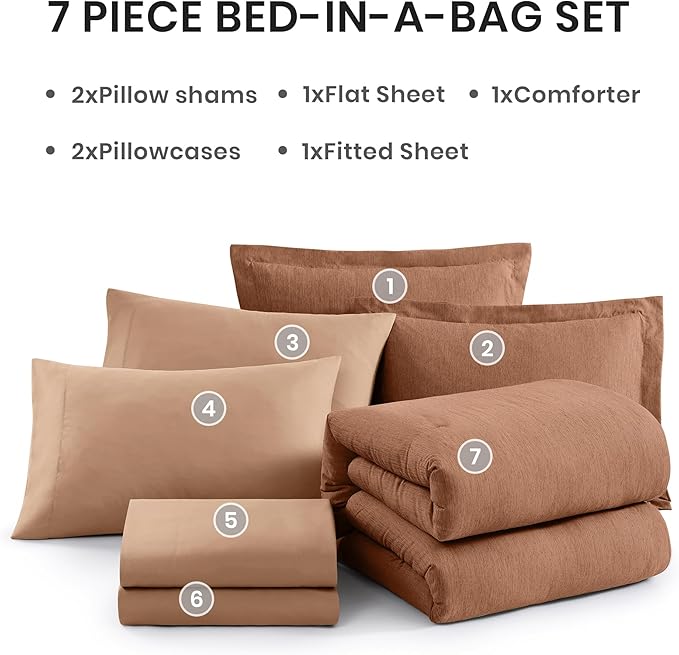 Monbix Oversized Queen Comforter Set 7 Pieces Autumn Leaf Bed in a Bag | Cationic Dyeing Reversible All Season Bedding Sets with Comforter, Sheets, Pillowcases & Shams