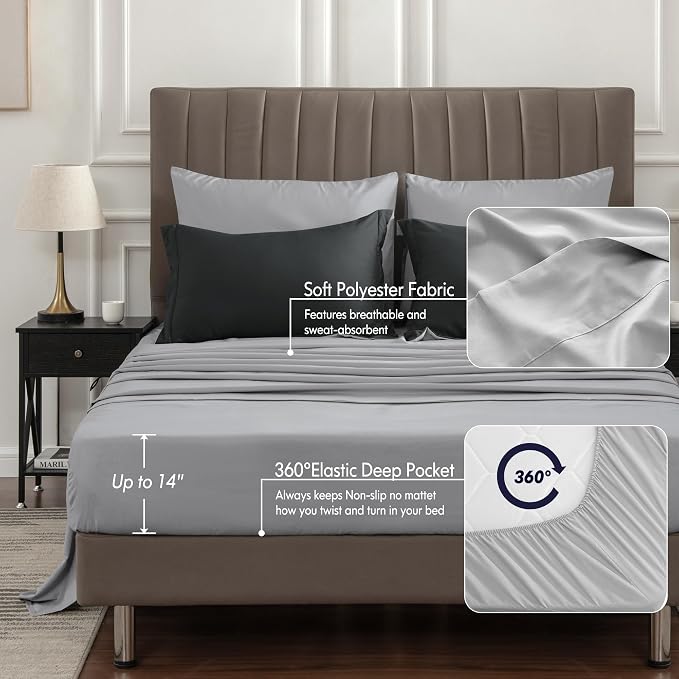 BEDELITE Queen Comforter Set 7 Pieces Bed in A Bag - Soft Microfiber Reversible Black Bed Set with Comforters, Sheets, Pillowcases & Shams, Cozy Luxury Bedding Sets for All Season (Pack of 2)