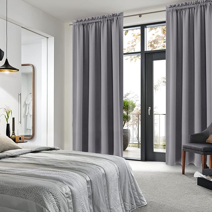 DWCN Blackout Curtains for Bedroom Living Room 52 x 84 Inch Long Grey | 2 Panels Set, Room Darkening, Thermal Insulated, Light Blocking, Rod Pocket Drapes, Noise Reducing Window Treatments