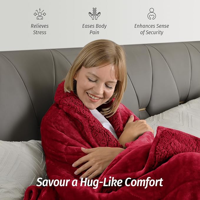 Sherpa Fleece Weighted Blanket for Adult 15lb Queen 60"x80" Burgundy | Deep Pressure Wraps, Relax Body & Mind, Better Sleep, Dual Sided Cozy Heavy Blanket, Soft Plush Flannel Top, Ideal Gift