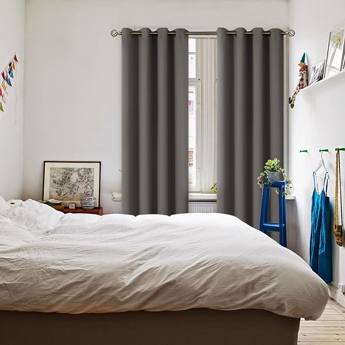 BGment Grey Blackout Curtains for Living Room 84 Inch Long - 2 Panels | Grommet Top, Black Out, Room Darkening, Sunblock, Thermal Insulated, Window Drapes for Bedroom, 46x84 Inch