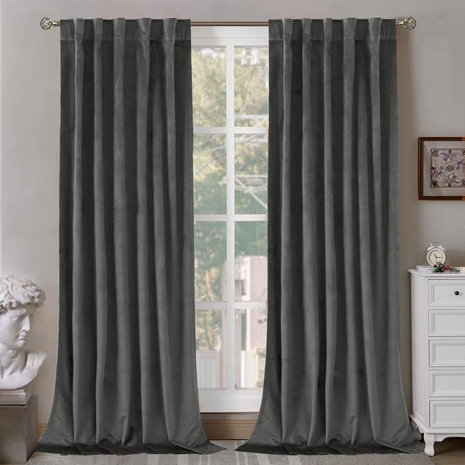 BGment Grey Velvet Blackout Curtains for Living Room, 84 inches Long Thermal Insulated Curtains Noise Reduce Back Tab and Rod Pocket Luxury Panels for Bedroom, 2 Panels, 42 x 84 Inch | Curtains 84 inches Long, Thermal Insulated, Noise Reduce, Thick, Su...