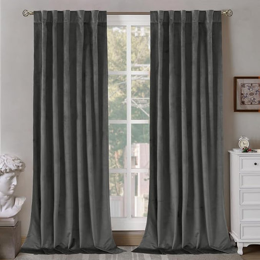 BGment Grey Velvet Blackout Curtains for Living Room, 84 inches Long Thermal Insulated Curtains Noise Reduce Back Tab and Rod Pocket Luxury Panels for Bedroom, 2 Panels, 42 x 84 Inch | Curtains 84 inches Long, Thermal Insulated, Noise Reduce, Thick, Su...