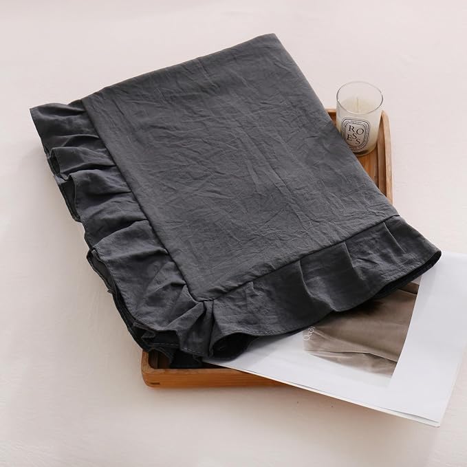 Merryword Dark Gray Body Pillow Cover 20x54inches Reversible Long Pillowcase Ruffled Body Pillowcases Cute Pillowcase Pillow Sham (1 Body, Dark Gray)