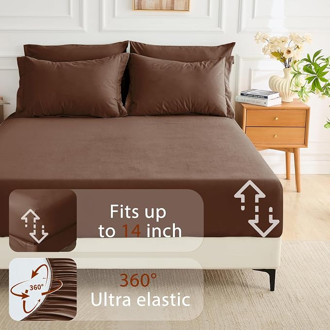 7 Pieces Oversized King Comforter Set, Soft Bed in a Bag Oversized King Size, All Season Bedding Set with Comforter, Flat Sheet, Fitted Sheet, Pillowcases & Shams, Brown
